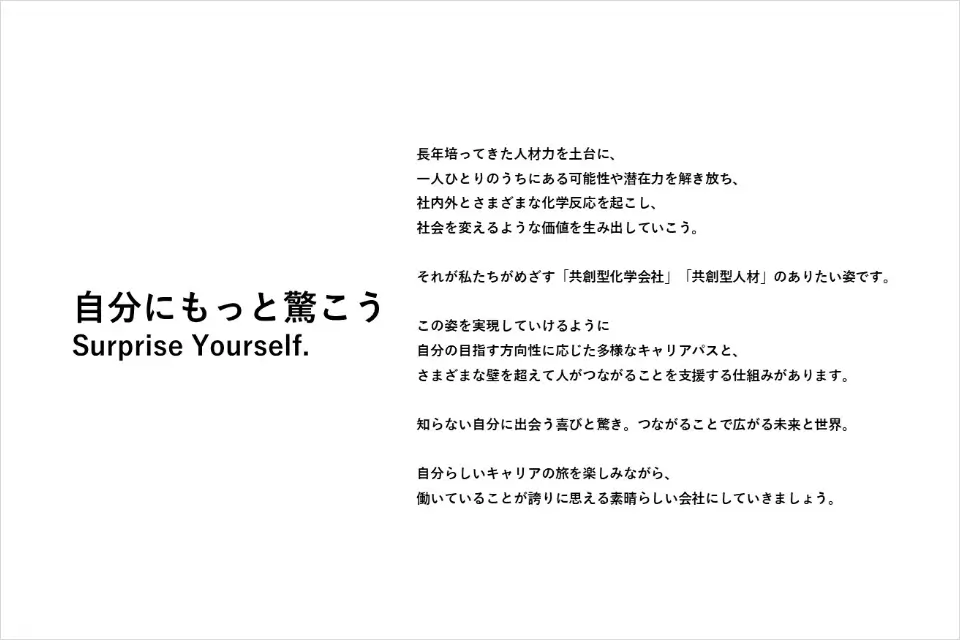 株式会社レゾナック・ホールディングスのキャッチフレーズ、自分にもっと驚こう